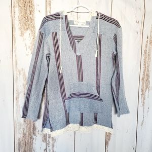 Poncho style hoodie with lace trim boho